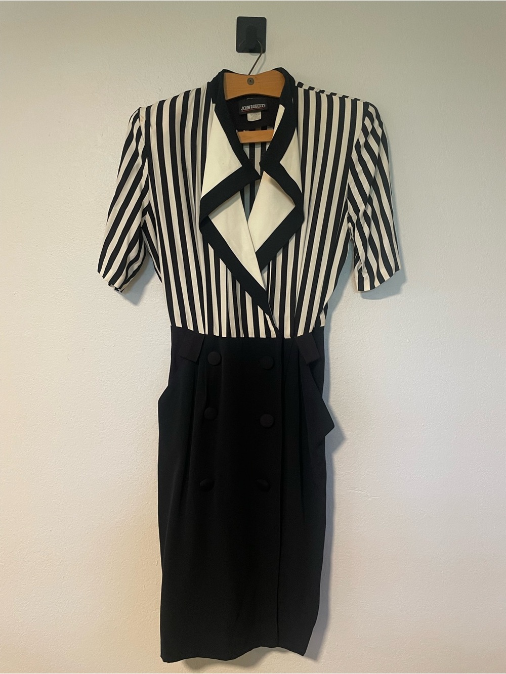 Vintage Black & White Striped Midi Dress
